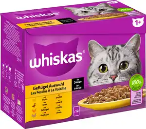 Whiskas Multipack Geflügelauswahl in Sauce Katzenfutter 12 x 85 g
