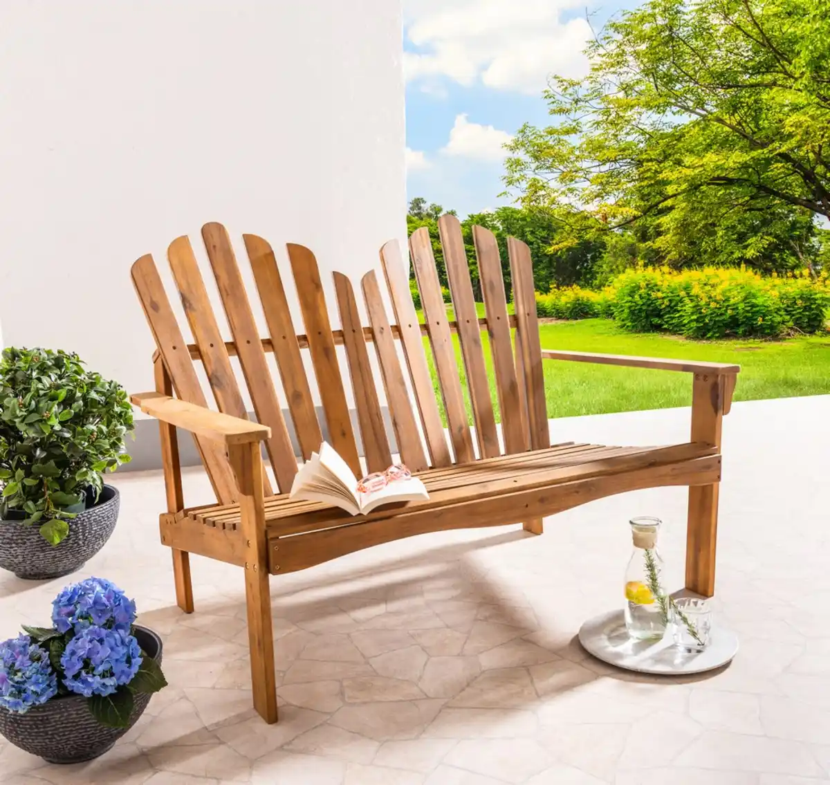 Bild 1 von 2-Sitzer Adirondack-Gartenbank aus Akazienholz, ca. 125 x 80 x 94 cm - Dunkelbraun
