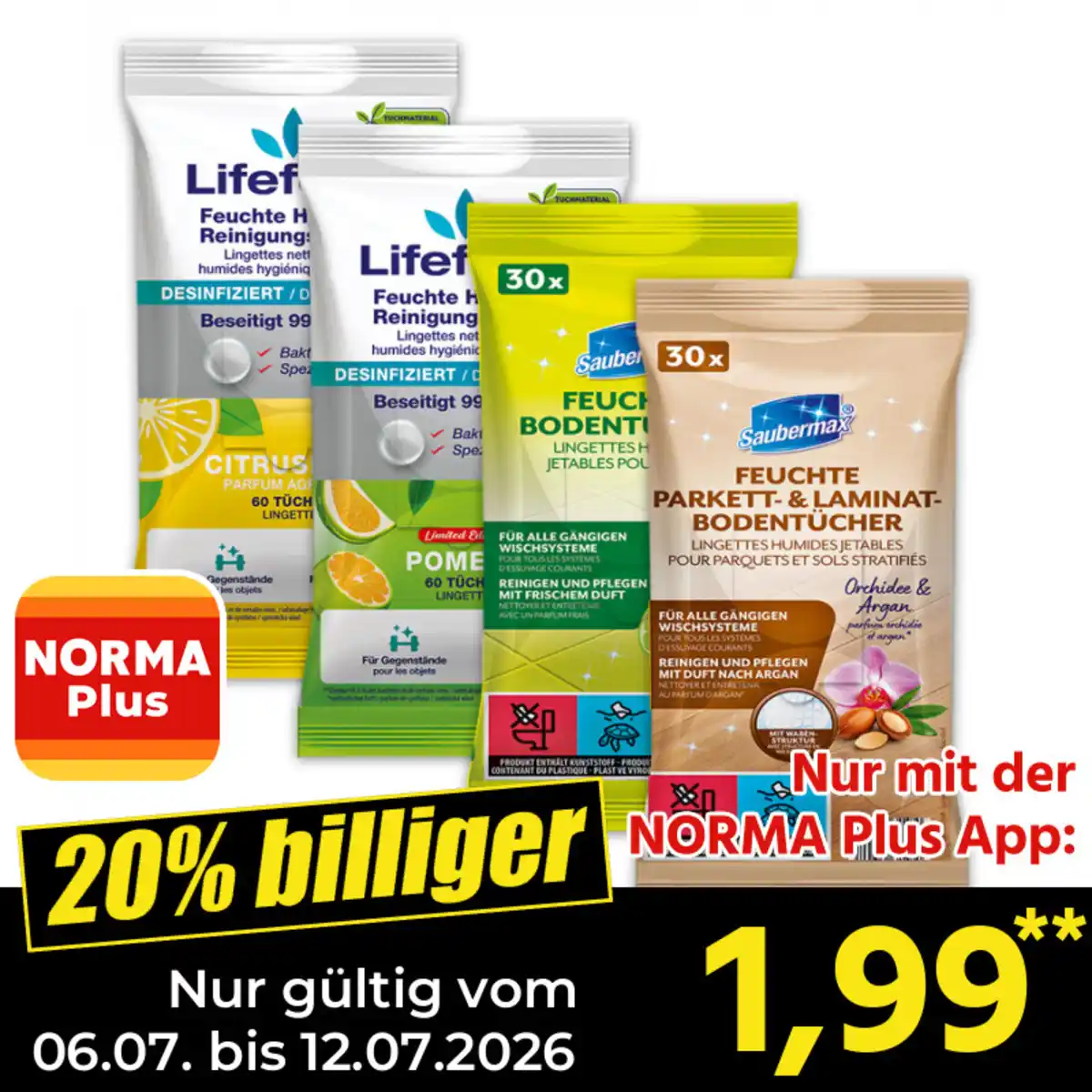 Bild 1 von Saubermax/Lifeform Feuchte Boden-/ Reinigungstücher