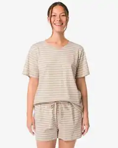 Damen-Kurz-Pyjama aus Jersey gestreift naturfarben