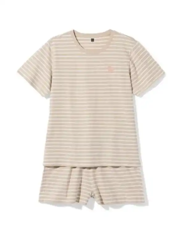 Bild 2 von Damen-Kurz-Pyjama aus Jersey gestreift naturfarben