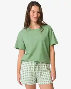 Damen-Kurz-Pyjama aus Jersey kariert grün