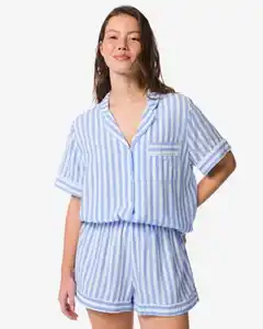 Damen-Pyjamashorts Seersucker gestreift blau