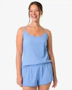 Damen-Kurz-Pyjama gerippt blau