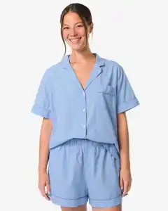 Damen-Kurz-Pyjama aus Popeline blau