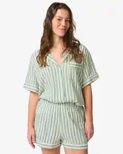 Damen-Pyjamashorts Seersucker gestreift grün
