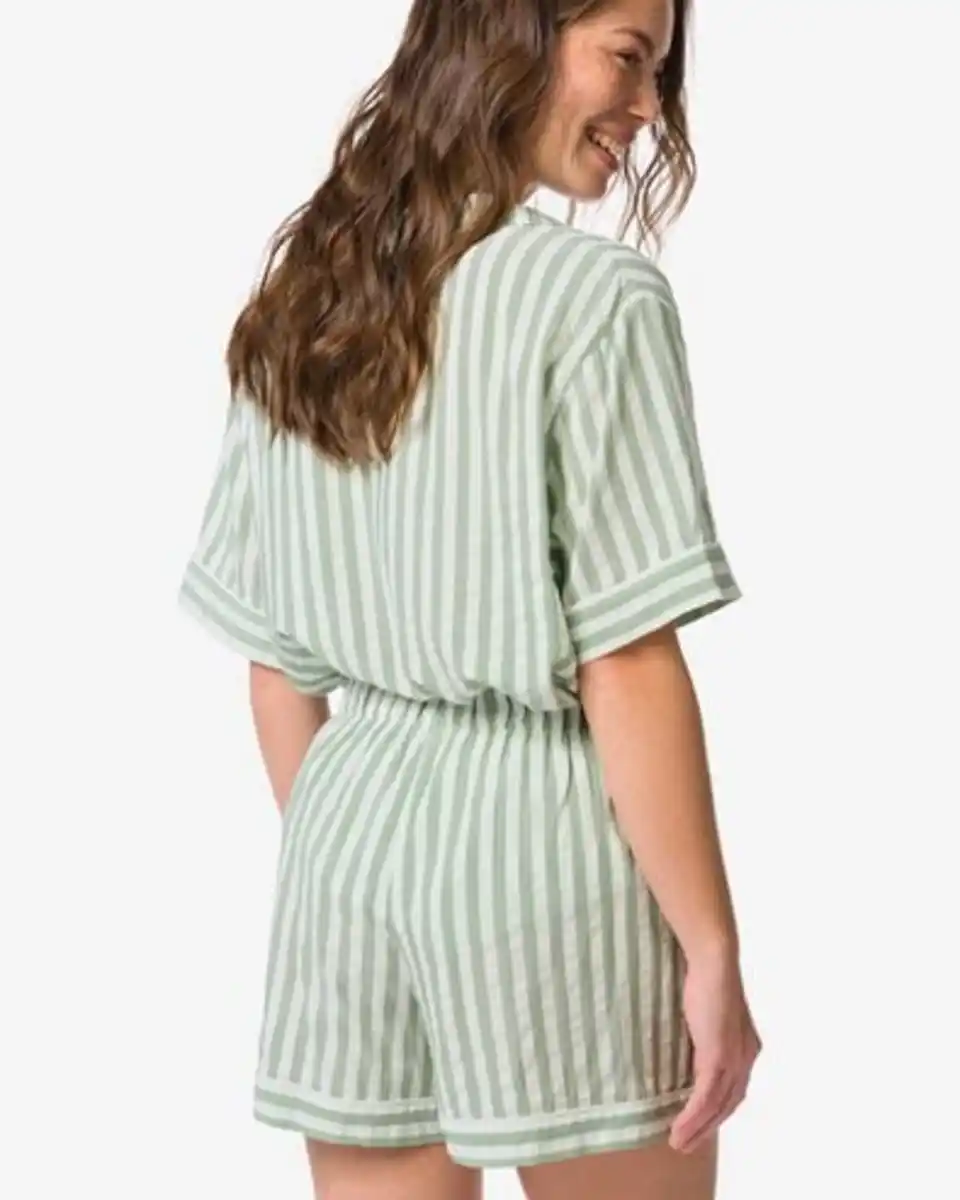 Bild 4 von Damen-Pyjamashorts Seersucker gestreift grün