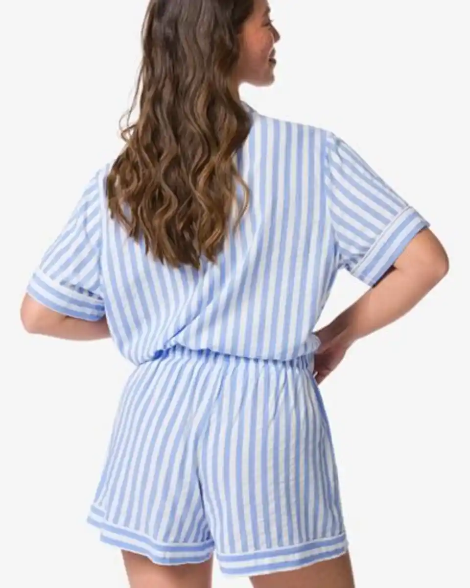 Bild 4 von Damen-Pyjamashorts Seersucker gestreift blau