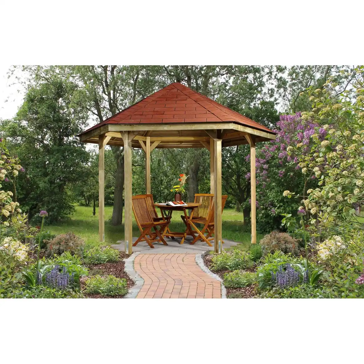 Bild 1 von Weka Pavillon 656 Sparset Gr.1 mit Roten Dachschindeln 326 cm x 376 cm