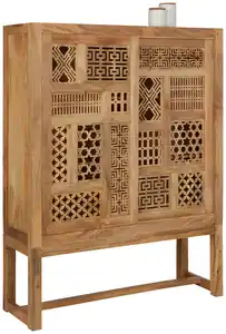Highboard Lakota aus Mangoholz in Hellbraun, Hellbraun