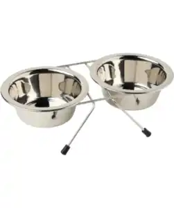 Futterstation mit 2 Näpfen, silber