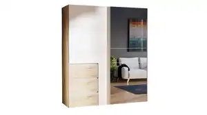 Schwebetürenschrank weiß Artisan Eiche mit Spiegel 170 cm 2-türig - WINN