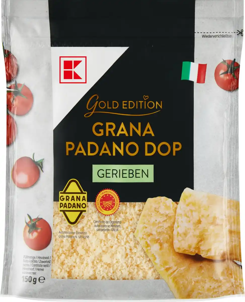 Bild 1 von K-GOLD EDITION Grana Padano DOP, gerieben, 150-g-Packg.