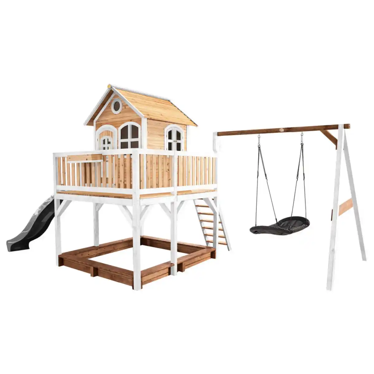 Bild 1 von Spielturm, Braun, Grau, Weiß, Holz, Hemlocktanne, 613x291x277 cm, EN 71, CE, FSC 100%, Outdoor Spielzeug, Spieltürme