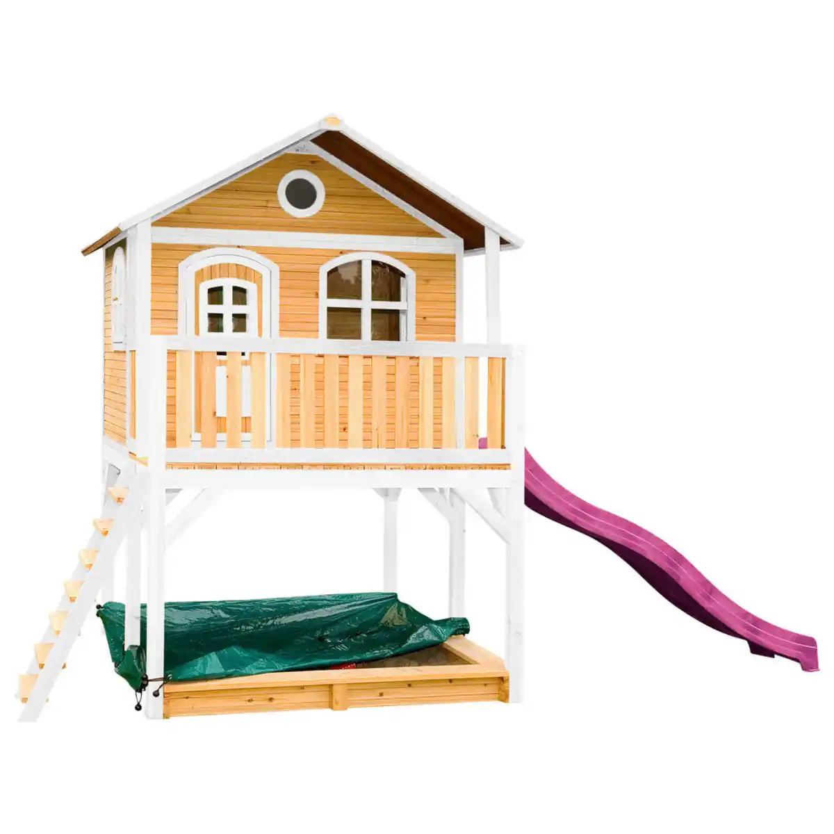 Bild 1 von Spielhaus, Braun, Lila, Weiß, Holz, Hemlocktanne, 432x293x212 cm, EN 71, CE, FSC 100%, Outdoor Spielzeug, Spielhäuser