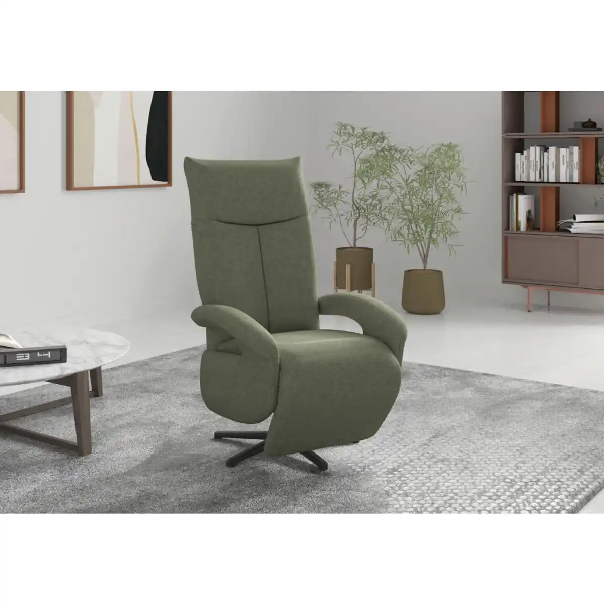 Bild 1 von Sit & More Relaxsessel ZOE E, Olivgrün, Metall, 74x112x82 cm, Goldenes M, Oeko-Tex® Standard 100, Made in Europe, DGM-Klimapakt, Sitzfläche 360° drehbar, gepolsterte Armlehnen, Wohnzimmer, Sessel