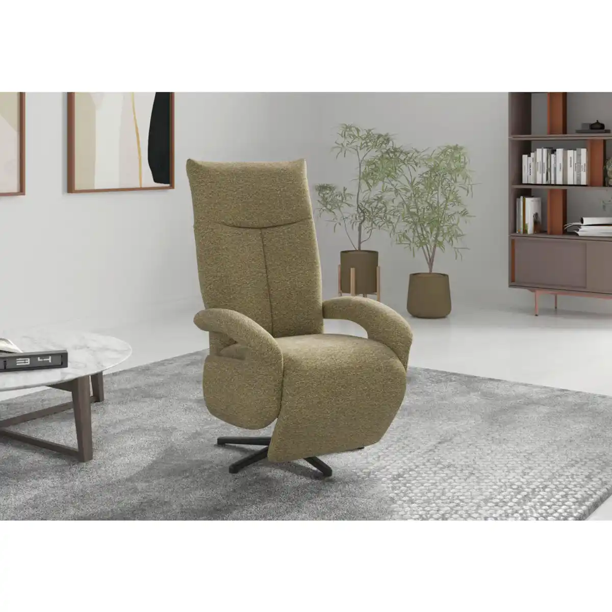 Bild 1 von Sit & More Relaxsessel ZOE E, Olivgrün, Metall, 74x112x82 cm, Goldenes M, Oeko-Tex® Standard 100, Made in Europe, DGM-Klimapakt, Sitzfläche 360° drehbar, gepolsterte Armlehnen, Wohnzimmer, Sessel
