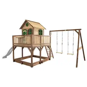 Spielturm, Braun, Grün, Weiß, Holz, Hemlocktanne, 613x291x277 cm, EN 71, CE, FSC 100%, Outdoor Spielzeug, Spieltürme