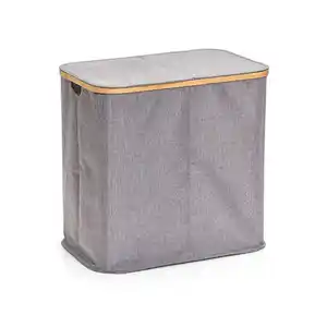 Zeller Present Wäschesammler, Grau, Holz, Textil, Bambus, 85 L, 54x51x34 cm, faltbar, Ordnen & Aufbewahren, Wäschekörbe & Tonnen