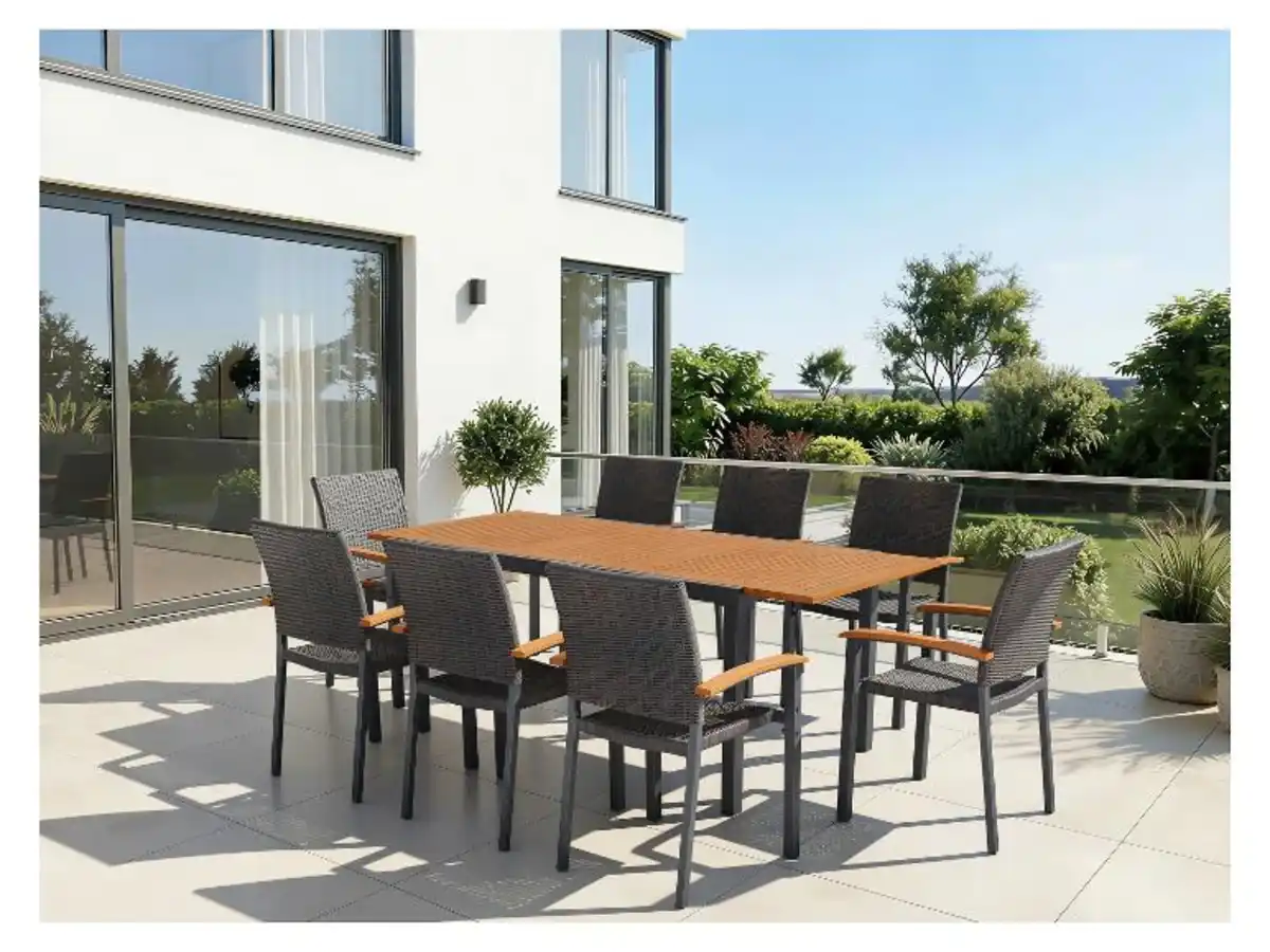 Bild 1 von LIVARNO® Geflecht-Set »Valencia«, 9-teilig - Ausziehtisch & 8 Stapelstühle