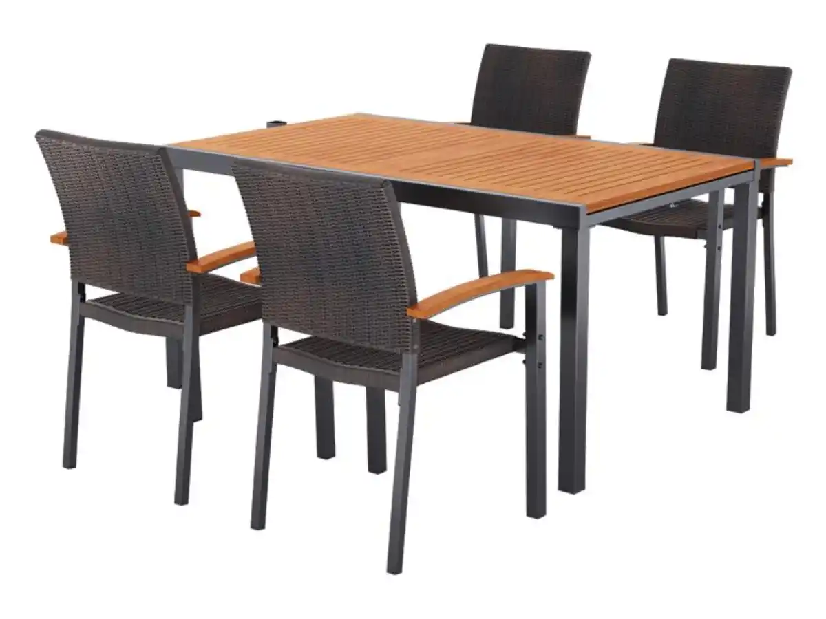 Bild 3 von LIVARNO® Geflecht-Set »Valencia«, 5-teilig - Ausziehtisch & 4 Stapelstühle