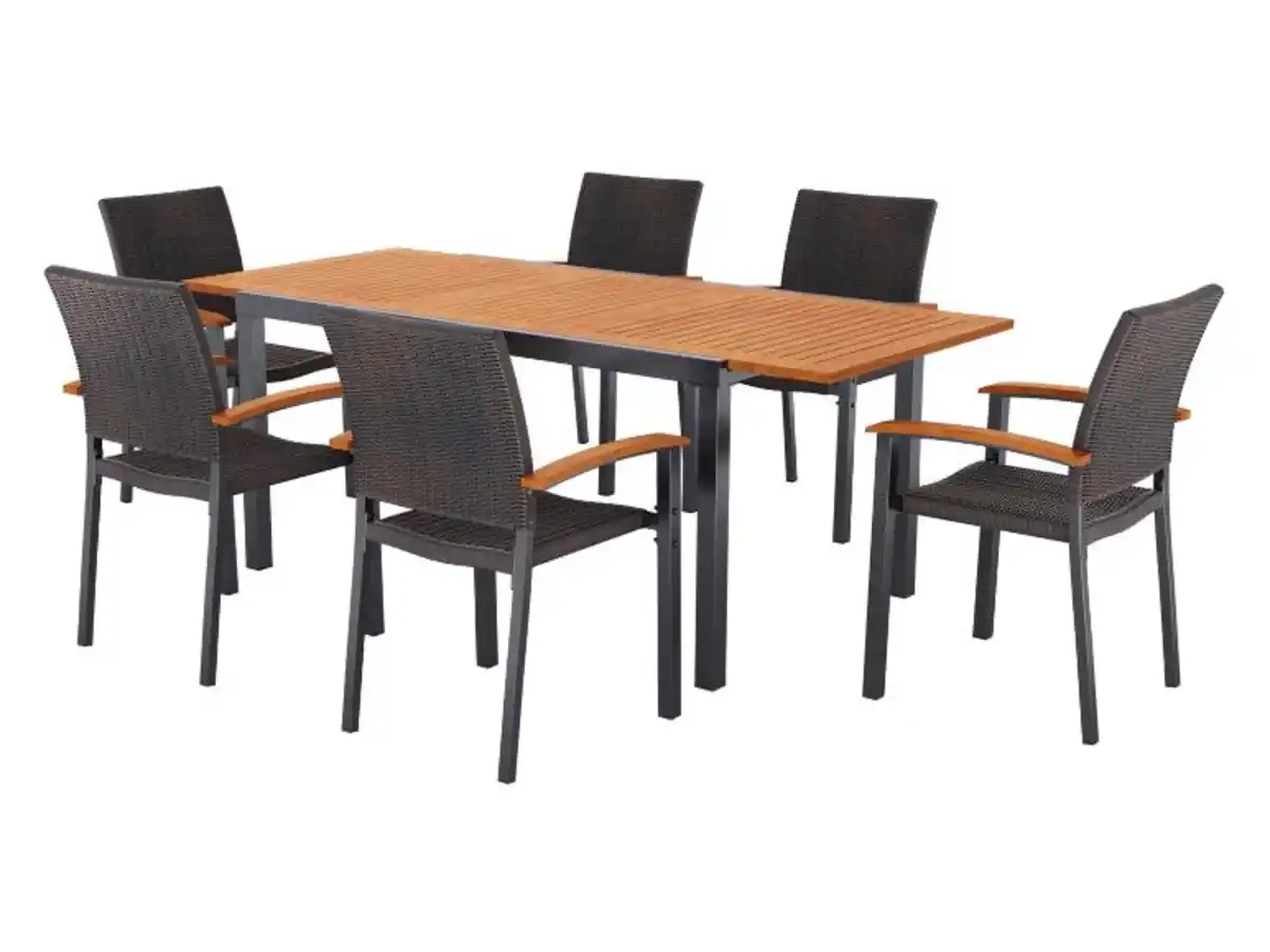 Bild 3 von LIVARNO® Geflecht-Set »Valencia«, 7-teilig - Ausziehtisch & 6 Stapelstühle