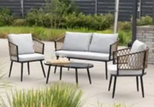 Bild 2 von 11tlg. Lounge-Set BARI aus Aluminium und Rope-Geflecht inkl. Polsterauflage - Grau