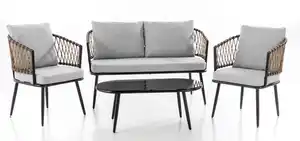 11tlg. Lounge-Set BARI aus Aluminium und Rope-Geflecht inkl. Polsterauflage - Grau