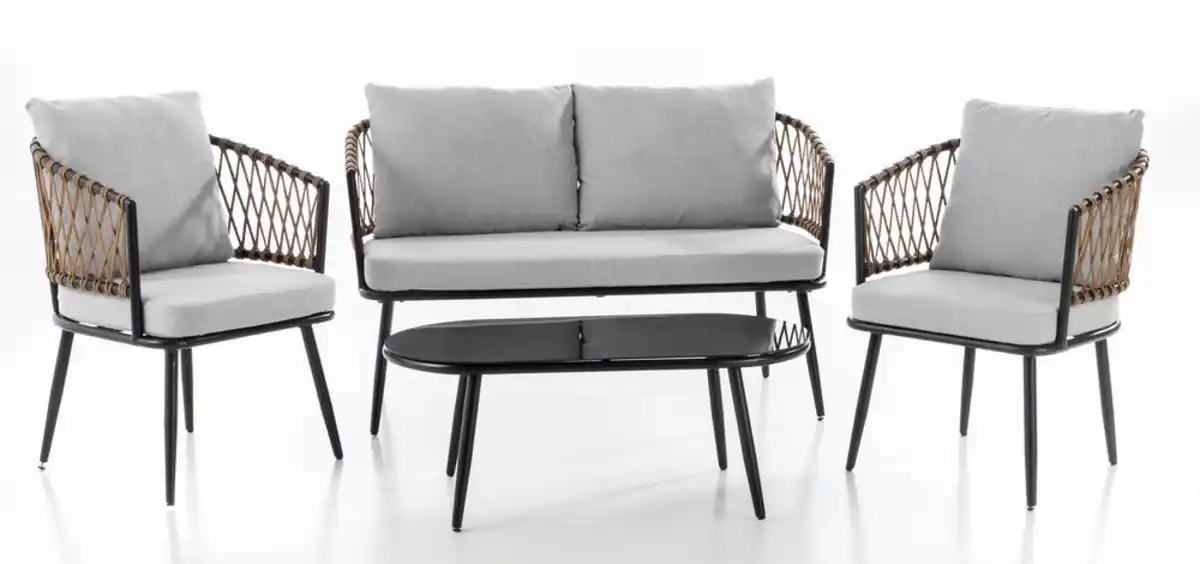 Bild 1 von 11tlg. Lounge-Set BARI aus Aluminium und Rope-Geflecht inkl. Polsterauflage - Grau