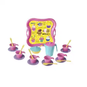 Kaffeeservice auf Tablett - pink/lila - 21 Teile