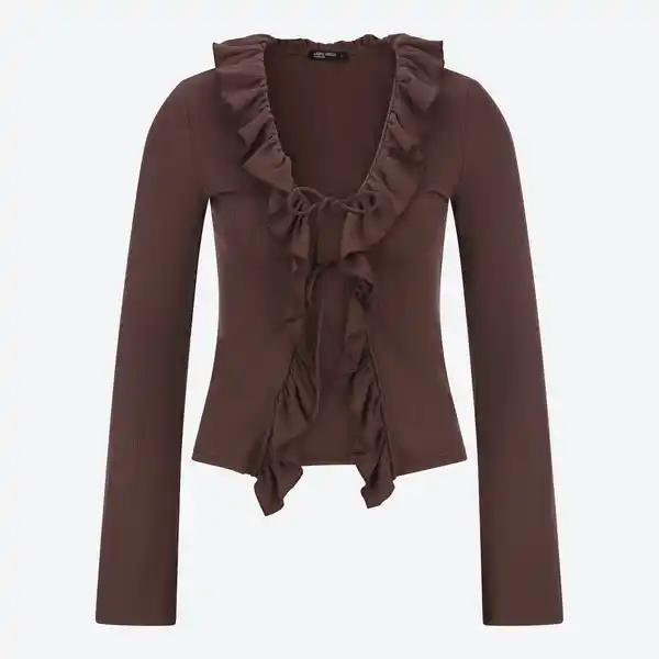 Bild 3 von Damen-Langarmshirt mit Rüschen und Schnürung