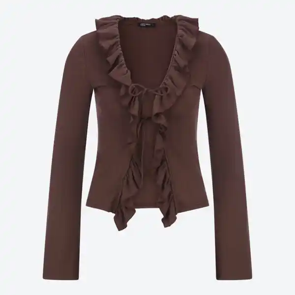 Bild 2 von Damen-Langarmshirt mit Rüschen und Schnürung