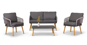 Loungemöbel-Set ATHEN 4tlg. in Seilgeflecht-Optik, inkl. Polsterauflagen