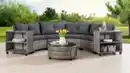 Bild 3 von 15tlg. runde Garten-Sofagarnitur Loungeset mit 2 Seitenablagen - Grau