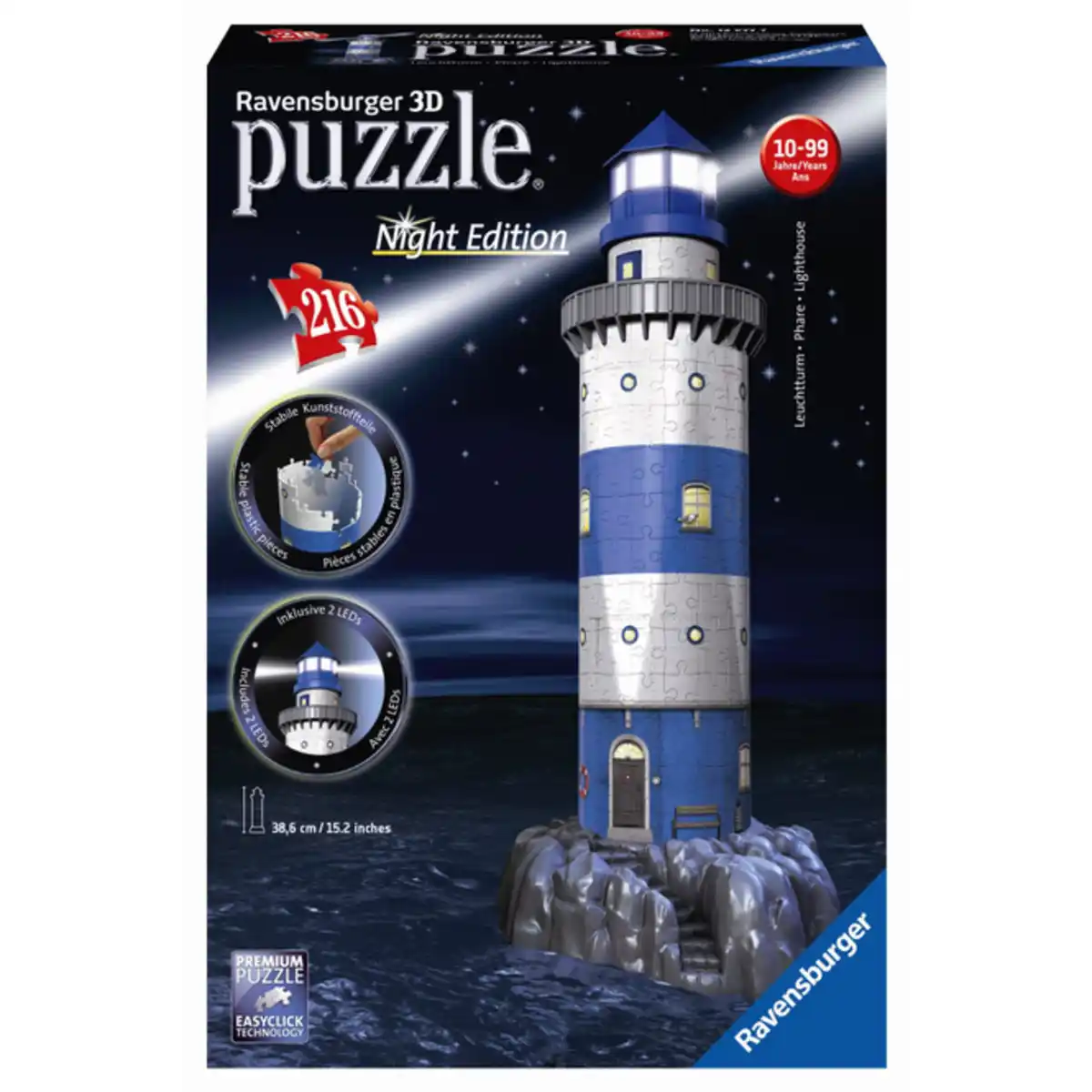 Bild 1 von 3D Puzzle-Bauwerke - Leuchtturm bei Nacht - 216 Teile - Night Edition