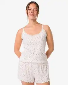 Damen-Kurz-Pyjama gerippt Blumen bunt