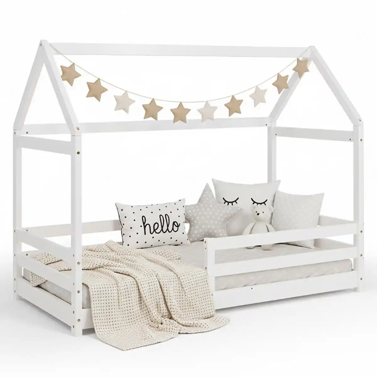 Bild 1 von Homestyle4u Kinderbett, Weiß, Holz, 80x160 cm, Kinder- & Jugendzimmer, Kindermöbel, Kinderbetten, Hausbetten