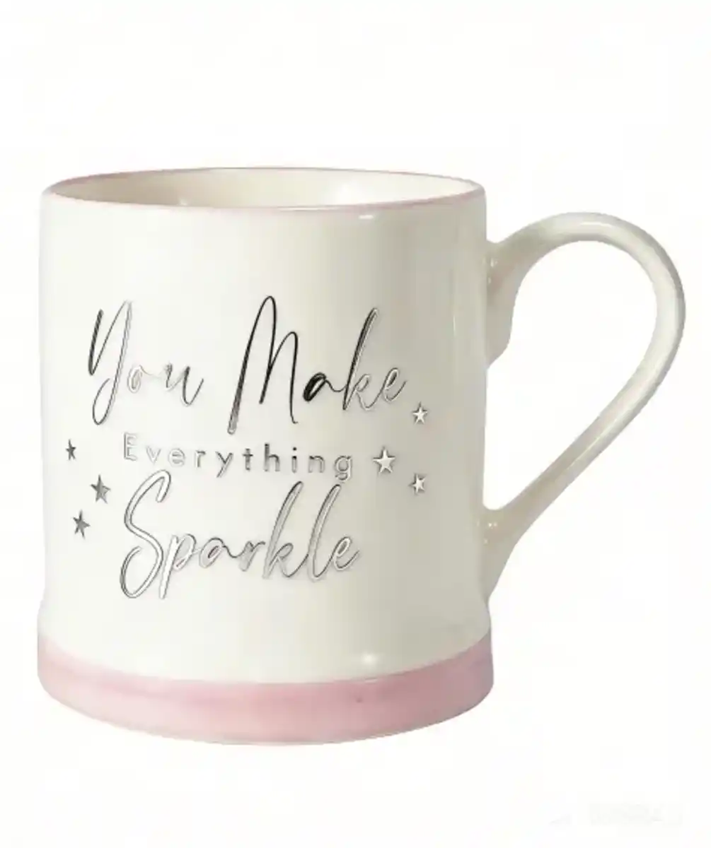 Bild 1 von Tasse mit silberner Schrift, weiß/rosa
