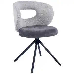 Novel Stuhl, Grau, Schwarz, Metall, Textil, Drehkreuz, 58x80x60 cm, Stoffauswahl, Sitzfläche 360° drehbar, Esszimmer, Stühle, Esszimmerstühle