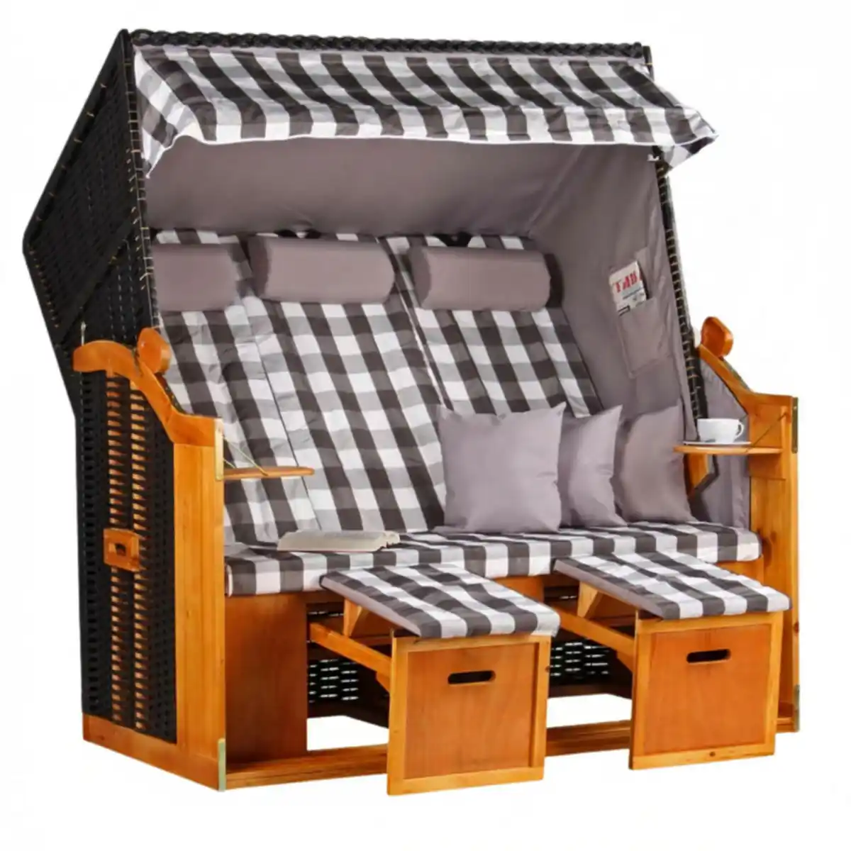 Bild 1 von Mr. Deko Strandkorb, Schwarz, Metall, Kariert, Füllung: Schaumstoff, 160x160x80 cm, Gartenmöbel, Strandkörbe