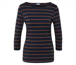 Gestreiftes Shirt mit 3/4-Arm, navy-cognac