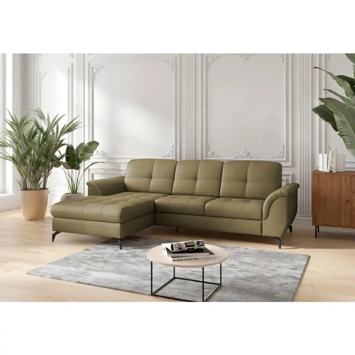 Bild 1 von Sit & More Ecksofa Zora E, Olivgrün, Metall, Echtleder, Nappaleder, 4,5-Sitzer, Ottomane links, L-Form, 262x164 cm, Goldenes M, Made in Europe, DGM-Klimapakt, Rücken echt, Armteil links, rechts, Wo