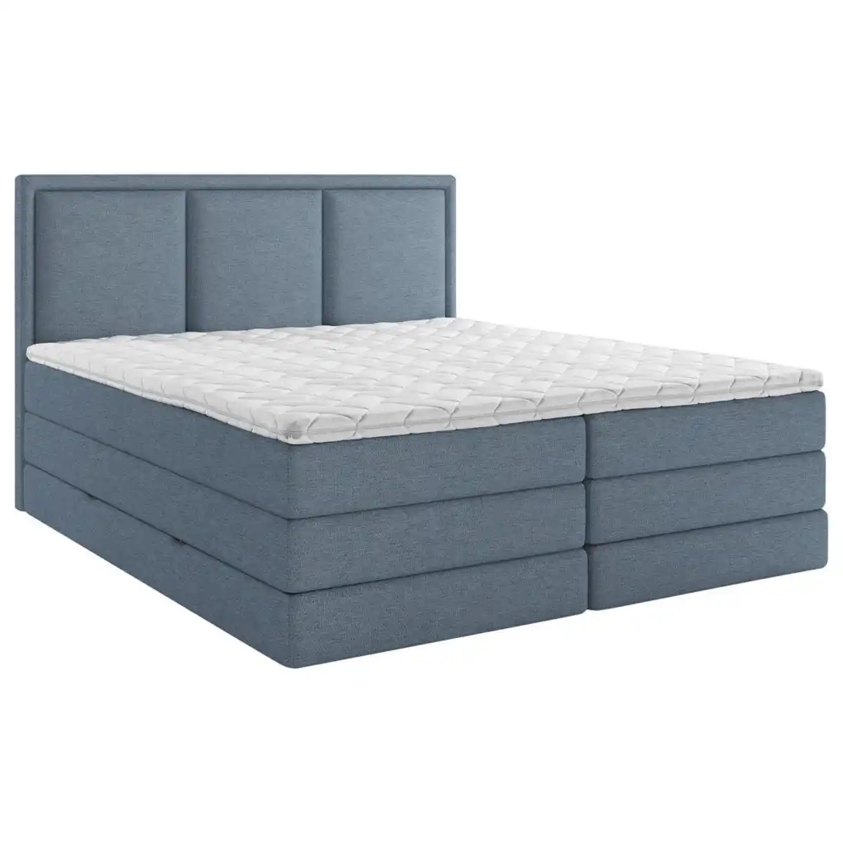 Bild 1 von Mid.you Boxspringbett, Dunkelblau, Kunststoff, H2 + H3, 7-Zonen, Höhe ca. 18 cm, 180x220 cm, Bettkasten, gepolstertes Kopfteil, Topper durchgehend, Wendematratze mit unterschiedlichen Härtegraden,