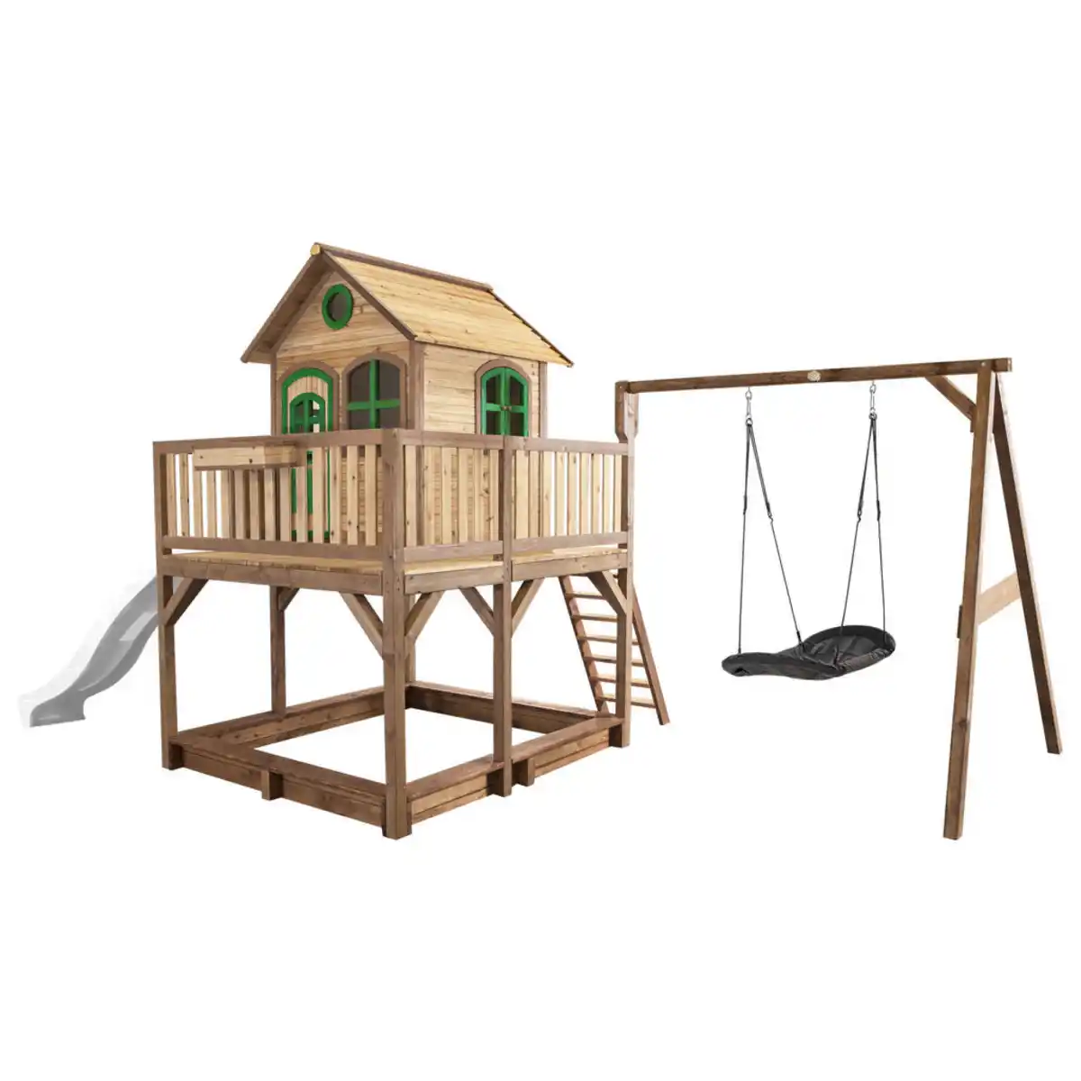 Bild 1 von Spielturm, Braun, Grün, Weiß, Holz, Hemlocktanne, 613x291x277 cm, EN 71, CE, FSC 100%, Outdoor Spielzeug, Spieltürme