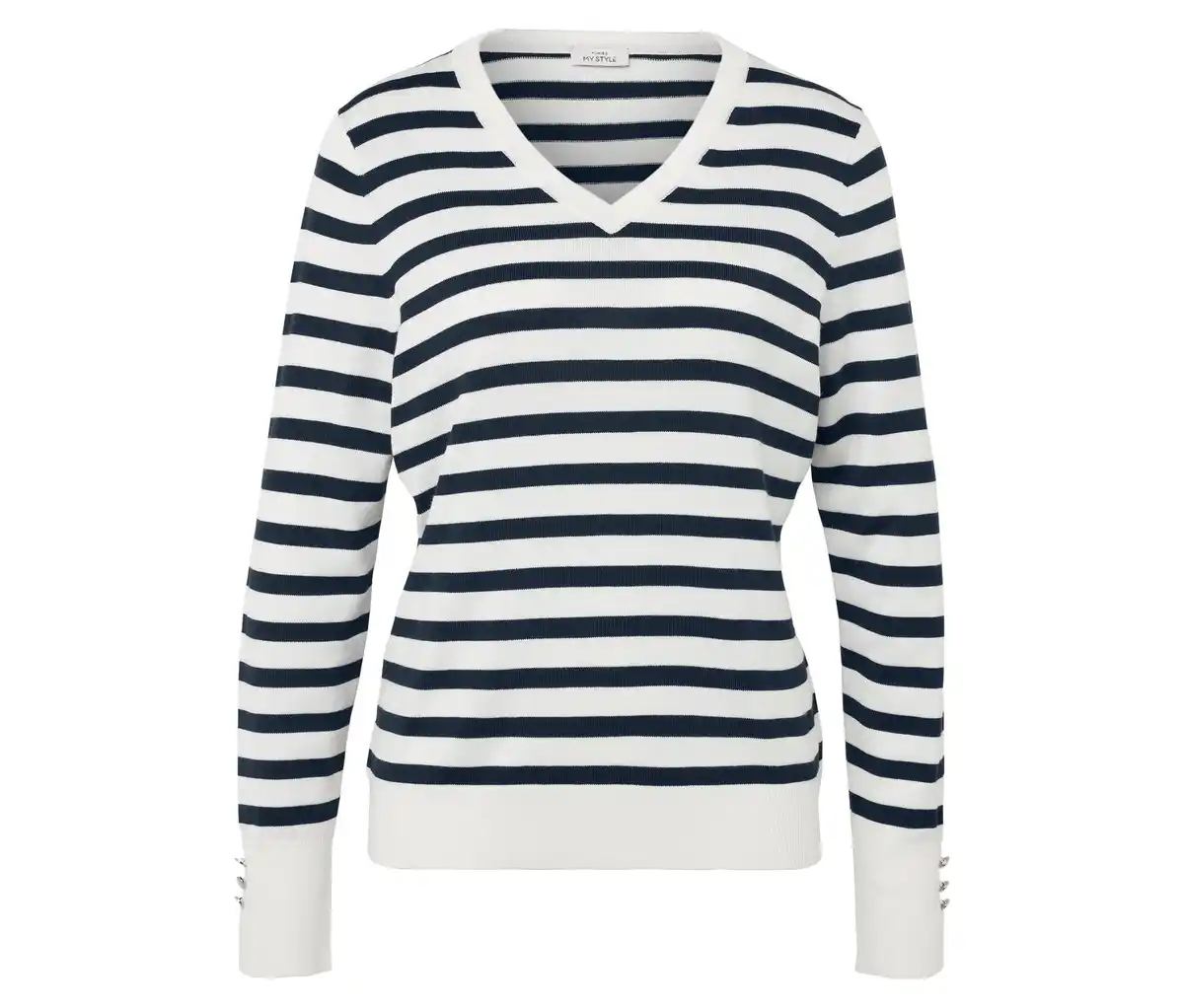 Bild 1 von Feinstrickpullover, dunkelblau-weiß gestreift