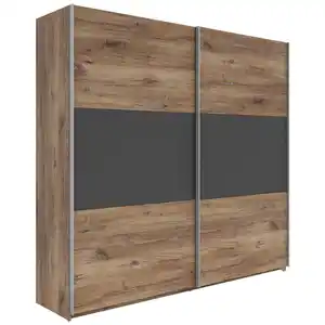 Schwebetürenschrank, Graphit, Eiche dunkel, Holzwerkstoff, 2 Fächer, 218x210x59 cm, Schlafzimmer, Kleiderschränke, Schwebetürenschränke