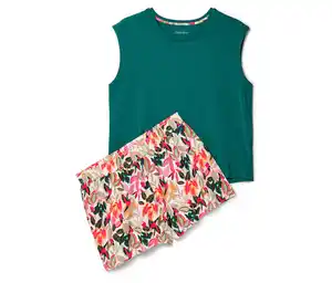 Shorty-Pyjama-Set, grün/creme