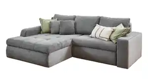 Ecksofa Cord Schlaffunktion Bettkasten grau 241 cm - LUNO
