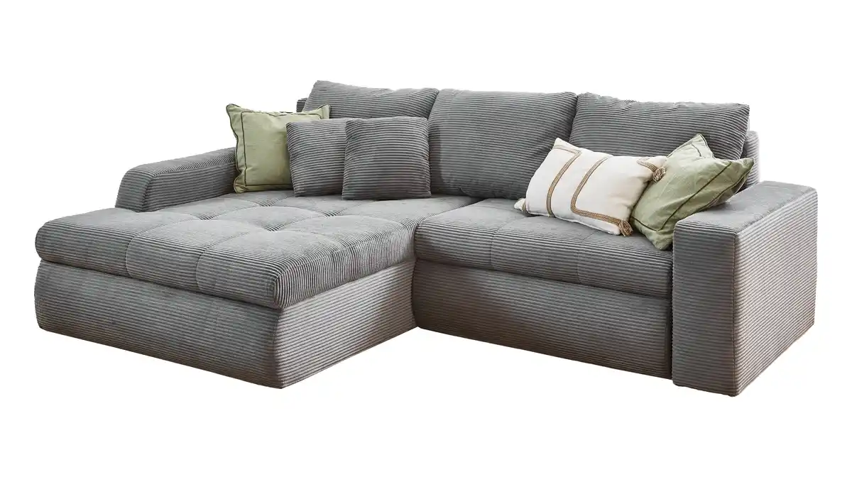 Bild 1 von Ecksofa Cord Schlaffunktion Bettkasten grau 241 cm - LUNO