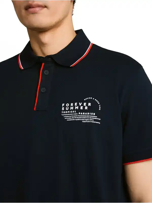 Bild 2 von Herren Poloshirt mit Schriftzug-Print Blau